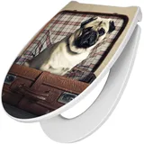 Banjado Premium Toilettendeckel Mit Absenkautomatik WC-Sitz Soft Close Hygienischer Klodeckel Duroplast Mit Motiv Mops Im Koffer