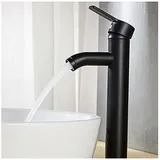 Ahlsen Mattschwarzer Wasserhahn, Kupfer-Badezimmer-Waschbecken-Mischbatterie, mattierter Wasserhahn für heißes und kaltes Wasser, elegante Armaturen