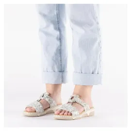 Rieker Damen Pantolette mit T-Riemen und Blumenmuster Weite H 66292, Größe:41 EU, Farbe:Mehrfarbig - Grau - 41