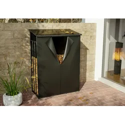 DELUKE® Kaminholzregal aussen mit Abdeckung HEOD für Feuerholz Brennholzregal aussen Kaminholzunterstand Kaminholzständer 70x130x185, Stahl, Mit Plane