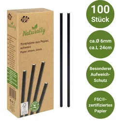 Trinkhalme aus Papier schwarz 100er Set