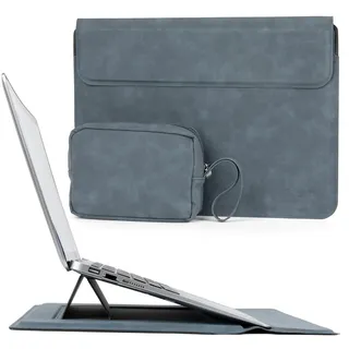 Allinside 13-14 Zoll Laptop Sleeve mit Ständer für MacBook Air 13 2018-2024 (M2 A2681 M1 A2337)/ MacBook Pro 13 2016-2024 (M2 A2686 M1 A2338 A2251 A2289 A21 59), PU-Leder Tasche mit Tasche, blau - 13-14" for MacBook Air 13/ Pro 14