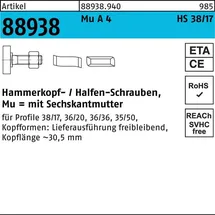HALFEN Hammerkopfschraube R 88938 38/17 6-ktmutter M10x 30 MuA 4 50St. HALFEN