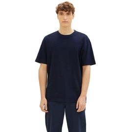 TOM TAILOR T-Shirt mit Waffel-Strutkur und Rundhalsausschnitt, blau
