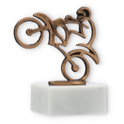 Pokal Konturfigur Motorcross altgold auf weißem Marmorsockel 11,5cm