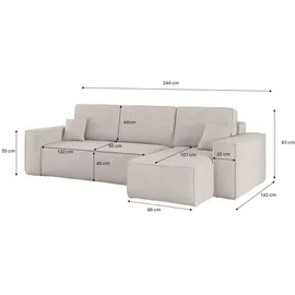 kaiser möbel Ecksofa mit schlaffunktion und bettkasten, Sofa L-form, Couch L-form BEST Dicker Cord Beige Rechts - Beige