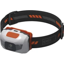 EMOS 1441162100 Arbeitslampe Schwarz, Orange LED Stirnlampe mit Rotlicht, wasserdichte Kopflampe IP43 mit 4 Modi, stoßbeständig, Helligkeit 85 lm, 65 m, Betriebsdauer bis 120 St.