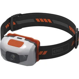 EMOS 1441162100 Arbeitslampe Schwarz, Orange LED Stirnlampe mit Rotlicht, wasserdichte Kopflampe IP43 mit 4 Modi, stoßbeständig, Helligkeit 85 lm, 65 m, Betriebsdauer bis 120 St.