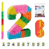 relaxdays Papierdekoration Pinata Set Zahl 2 grün|orange|rosa