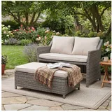 Sunsitt Gartenbank 2-tlg Outdoor Rattan Gartenbank (Terrasse Loveseat mit Couchtisch, mit integriertem Staufach), grauem Rattan und grauen Kissen beige