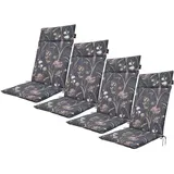 Natura Punto, Sitzkissen, 4er-Set Hochlehner-Auflage, Gartenstuhlkissen wasserabweisend, Blumenmuster anthrazit (120 x 50 cm)