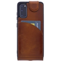 Burkley Leder Flip Case für Samsung Galaxy S20 Handyhülle Handytasche mit 360° Schutz und Kartenfach (Sattelbraun)
