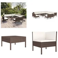 vidaXL 14 tlg. Garten Lounge Set mit Auflagen Poly Rattan Braun - Garten-Sofagarnitur - Garten-Sofagarnituren - Gartensofa-Set - Gartensofa-Sets - Braun