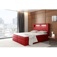 Bett mit 2 Bettkästen , ALDEN Boxspringbett , Pocket Matratze und Topper , Doppelbett Polsterbett , LED , H3 ( 180x200 cm , Rot - Kunstleder - Sof...