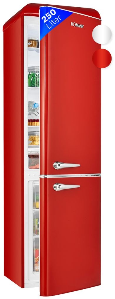 Bomann® Retro Kühl-Gefrier-Kombination mit 250 L Nutzinhalt – davon Kühlen: 186 L, Gefrieren: 64 L, Kühlschrank mit LED-Beleuchtung, Fridge m...