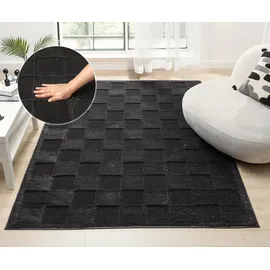 OTTO home Teppich OTTO HOME "Belion, Hoch-Tief-Struktur, Karo-Muster", schwarz, B:200cm H:19mm L:300cm, Kunstfaser, Teppiche, Teppich, leichter Glanz, Schachbrettmuster, Modern, Wohnzimmer, Schlafzimmer