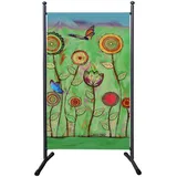 Quick Star Paravent 180 x 78 cm, Green Flowers Raumteiler Stellwand Trennwand Balkon Garten