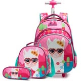 HTgroce Süßes Alpaka Schulranzen Rucksack Trolley mit Rollen für Kinder Mädchen Nylon Kinder Schultrolley Geeignet für Schule und Reise mit Essensbeutel und Federmäppchen.