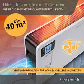 Heidenfeld Konvektorheizung EK100, Standgerät oder Wandmontage, 1000-2300 Watt, Timer, bis 40 m2