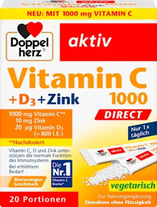 DoppelherzVitamin C 1000mg + Zink Direct 20 St, 60 g