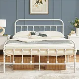 Yaheetech Bettrahmen Metallbett Bettgestell aus Metall mit Lattenrost, Modern Gästebett Jugendbett, 140 x 200 cm Weiß - Weiß