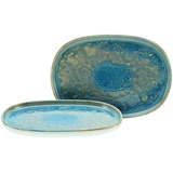 CreaTable Servierplatte Blau, Grün, Keramik, 2-teilig, oval, 33x3x23 cm,