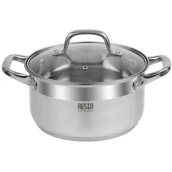 Kochtopf RESTO KITCHENWARE "Libra, Topf energiesparend und spülmaschinenfest", silber (silberfarben), H:11cm L:28,5cm Ø:20cm, Töpfe, Kochtopf Fleischtopf, mit hitzebeständigem Glasdeckel und Griffen