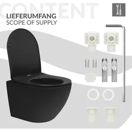 luxebath Hänge-WC mit WC-Sitz Schwarz matt Nano-Beschichtung