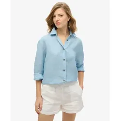 Superdry für Damen. W4010463A Lässiges Leinenhemd mit blauem Boyfriend-Schnitt (XS), Langarm