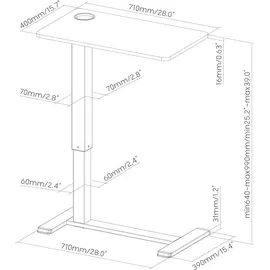 PureMounts PureMounts® Mobiler Beistell-Tisch höhenverstellbar, Höhenverstellbarkeit 64,0cm bis 99,9cm, bis zu 7kg Tragkraft, feststellbare Rollen, integrierter Getränkehalter, schwarz