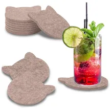 WORTEK Filz Untersetzer Gläser Beige in Katzenform – 8er Set Glasuntersetzer für Getränke, Tassen, Bar, Glas - Ø 10cm Tischuntersetzer waschbare Filzuntersetzer Gläser Glas Untersetzer-Set