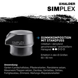 Halder Simplex Schonhammer Ø 80 mm Gummi TPE-mid grau mit Standfuß und Extra kurzem Stiel Termpergussgehäuse