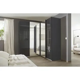 Rauch Quadra grau (graumetallic, glas basalt), B:181cm H:210cm T:187cm, Holzwerkstoff, Schränke, Schwebetürenschrank, Eckschrank, Türendämpfer und Schubladeneinsatz, Glas-/Spiegeltüren