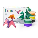 Hey Clay Dinos: Pterodaktylus, Triceratops, Tyrannosaurus Set – Bunte Modellierung Kinder – Lufttrocknender Ton Kit 6 Dosen mit lustiger interaktiver Anleitungs-App