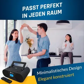 Memorex KLIM Boombox B4 Radio mit CD Player + AM/FM Radio, MP3, Bluetooth, AUX, USB + Mit Fernbedienung, Autosleep, Digital EQ