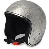 Alpha Speeds Flake Jet Helm Biker Chopper Motorrad Jethelm Custom Helmet Silber - S