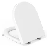 Toilettendeckel mit Absenkautomatik D-Form [LANG], YEAUPE PRO WC Sitz mit Absenkautomatik, Toilettensitz mit Quick-Release Funktion für einfach Reinigung, 150 kg belastbar, Weiß 46,4 * 35,9 * 5CM