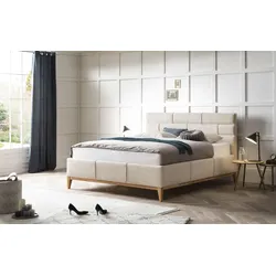 Polsterbett LEONIQUE "Balaine", beige, B:178cm H:120cm L:218cm, Betten, mit Lattenrost, Bettkasten, auch mit 7-Zonen-Taschenfederkernmatratze