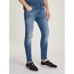 Skinny-fit-Jeans TOMMY JEANS "SIMON SKNY DH3333", Herren, Gr. 34, Länge 32, blau (denim medium), Denim/Jeans, Obermaterial: 92% Baumwolle, 6% Polyester, 2% Elasthan, casual, skinny fit, Jeans