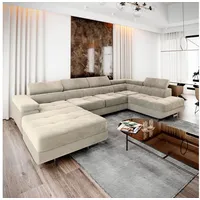 Masseno Ecksofa CASONE mit Schlaffunktion U-Form, Sofa mit Bettkasten beige