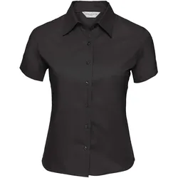 Russell Collection Klassische Twill Bluse - Kurzarm, black, XL