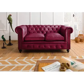 Massivmoebel24 Sofa 2-Sitzer Echtleder 158x82x75 rot CHESTERFIELD #402