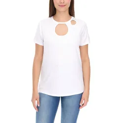 Aniston CASUAL Damen T-Shirt Kurzarm-Shirt mit Cut-Outs Sommer-Shirt 74287507 Weiß - 36
