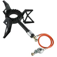 MuCoLa Hockerkocher 3 Bein Gaskocher + Gasschlauch Manometer 6,5kw Gasdruckregler Gasbrenner Gusseisen Stahl Campingkocher