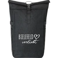 Hellweg Druckerei Huuraa Kurierrucksack Bielefeld verliebt 30-44 Liter Black Melange Fairtrade Rolltop Rucksack Geschenkidee - Schwarz