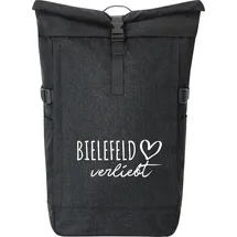 Hellweg Druckerei Huuraa Kurierrucksack Bielefeld verliebt 30-44 Liter Black Melange Fairtrade Rolltop Rucksack Geschenkidee - Schwarz