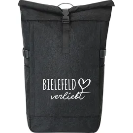 Hellweg Druckerei Huuraa Kurierrucksack Bielefeld verliebt 30-44 Liter Black Melange Fairtrade Rolltop Rucksack Geschenkidee - Schwarz