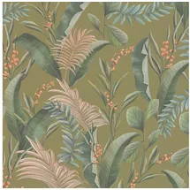 Profhome 394363-GU Blumen Tapete Floral Matt Grün Beige Orange 5,33 m2