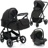 fillikid Kinderwagen, Fill Jaguar mit Sportsitz, Babywanne mit Matratze, Babyschale, Wickeltasche mit Wickelauflage, Adapter, Regenschutz & Insektenschutz - Dunkelgrau Melange