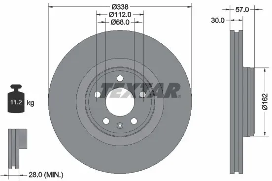 TEXTAR Bremsscheibe PRO+ vorne rechts links innenbelüftet 338mm für SKODA VW SEAT AUDI (FAW) 80A615301F 8W0615301AB L8W0615301AB 92282605